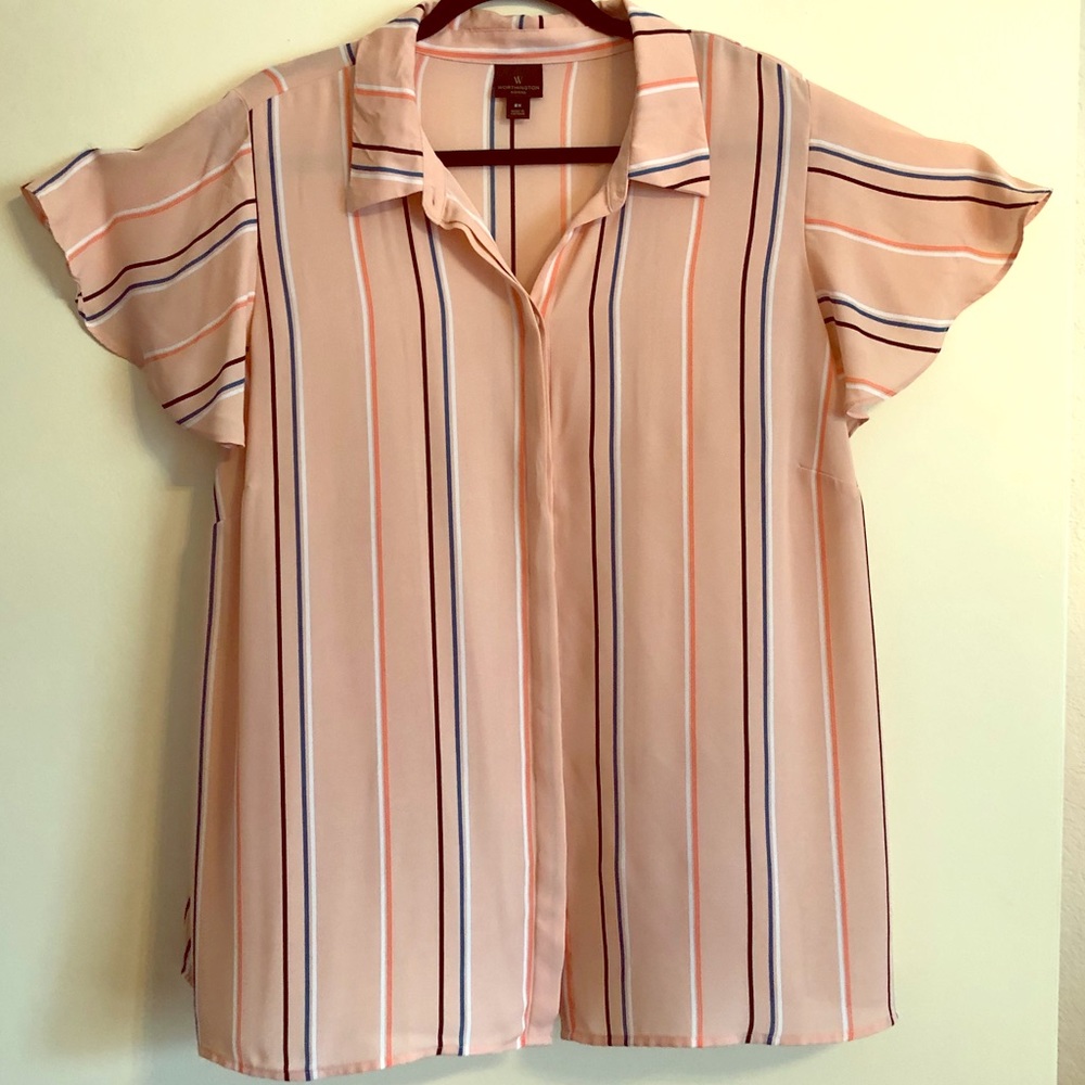 Flutter-Sleeve Pink Striped Button-down